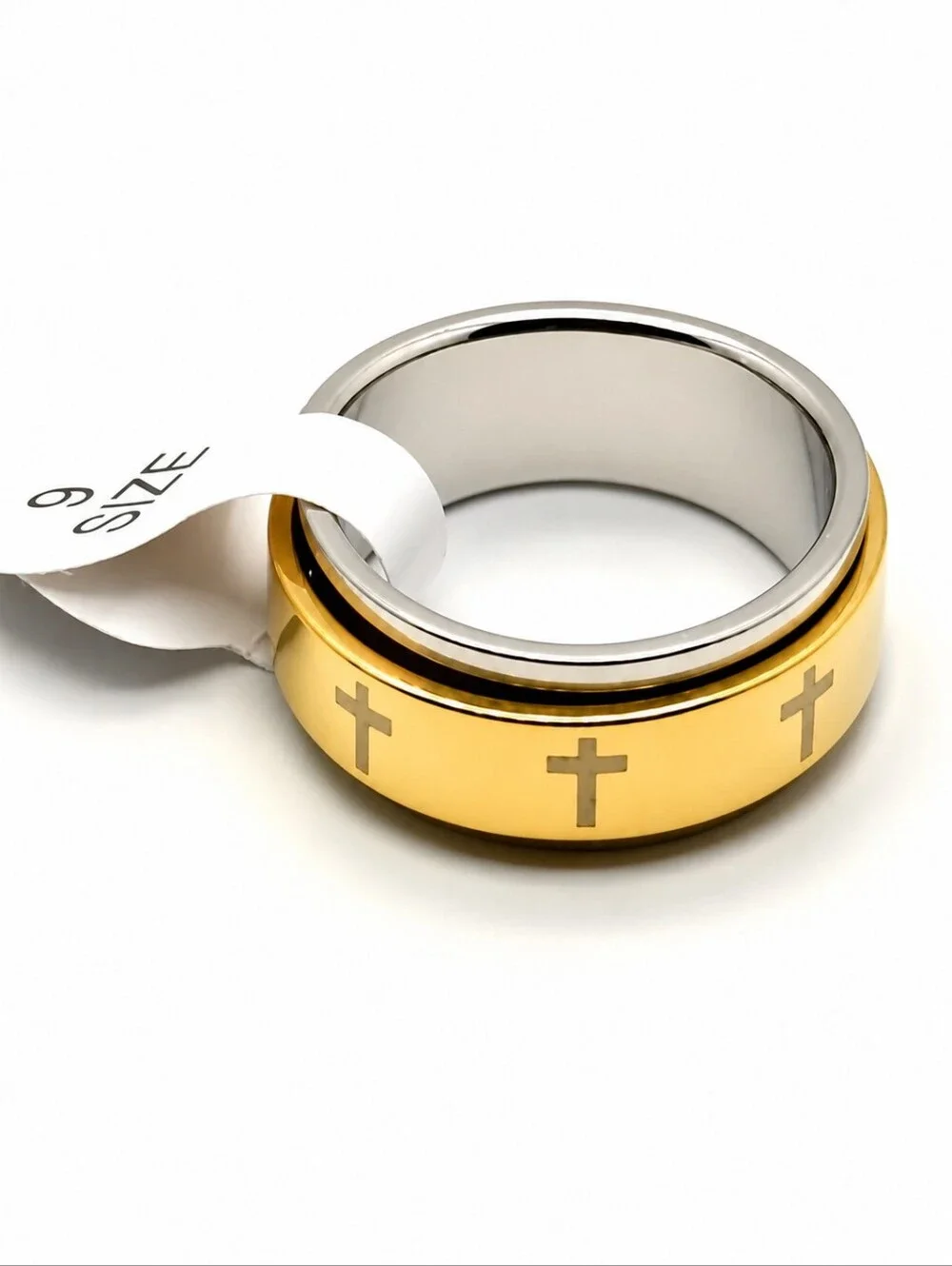 Two-Tone Engraved Unisex Fidget Spinner Ring - Size 9 - Man's or Woman's Ring